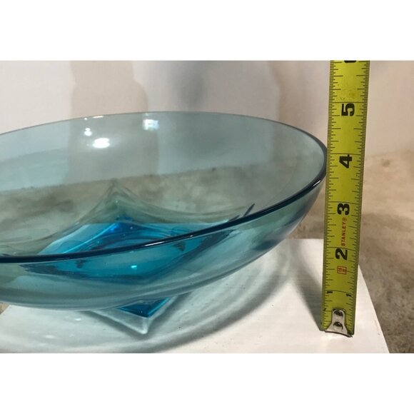 Hazel Ware Salad Bowl Set Capri Colonial Azure Blue Glass Square Base Elegant - Picture 10 of 16